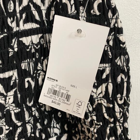 SO Good For Life Black Patterned Smocked Knit Jumpsuit Size Large - Picture 8 of 9